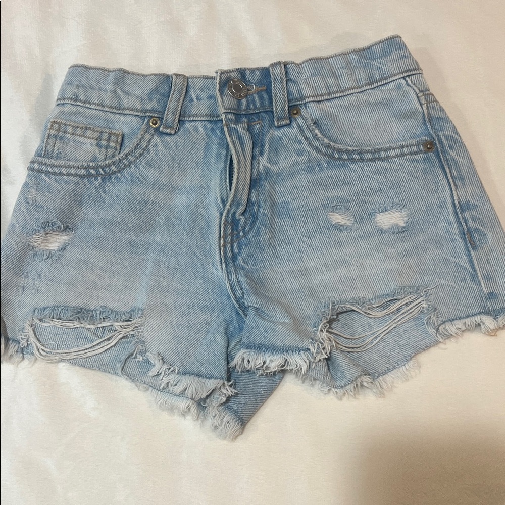Zara Light Blue Distressed Jean Shorts